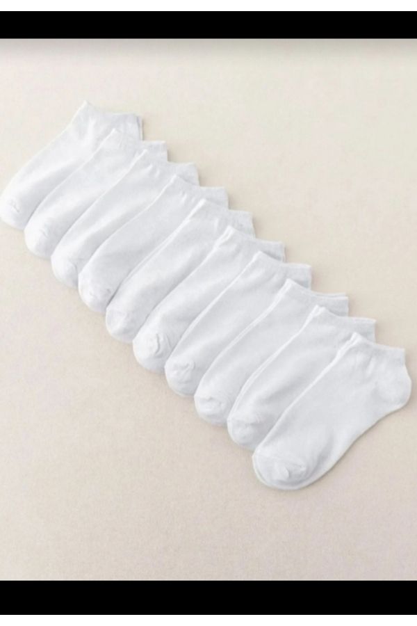 DERMİNA-10 Pairs of Male White Economic Booties Socks 1