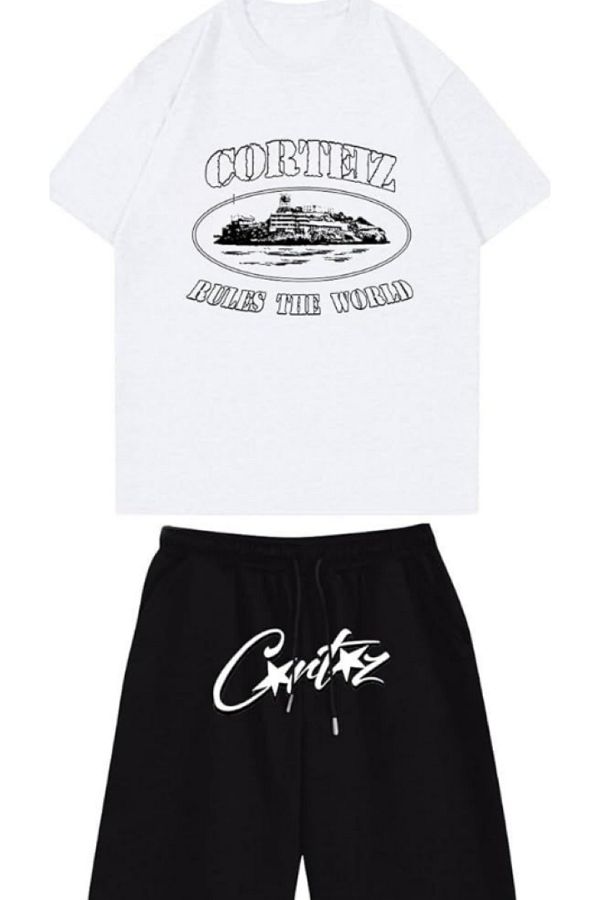 Elvino-Corteiz Text Printed Oversize Unisex Shorts-Tshirt Set 1