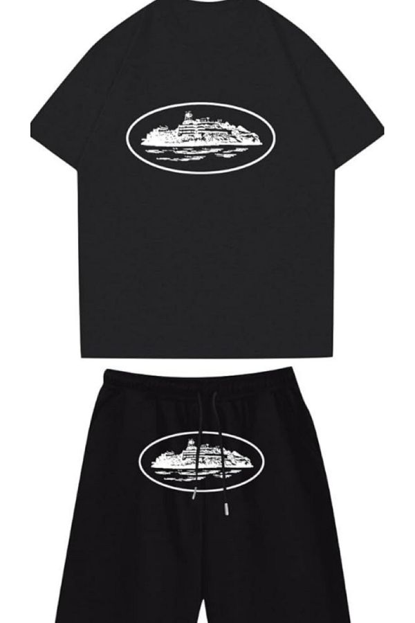 Elvino-Corteiz Text Printed Oversize Unisex Shorts-Tshirt Set 1