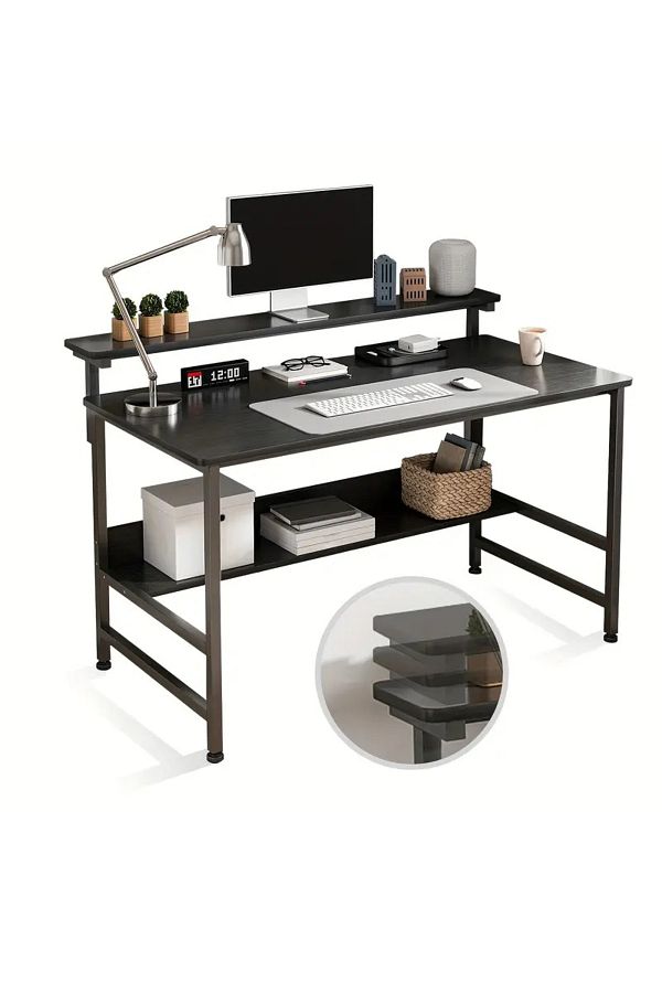 DDF-Luxury wooden computer desk with 3 levels, mounting bases and wire runner for work,home and gaming 1