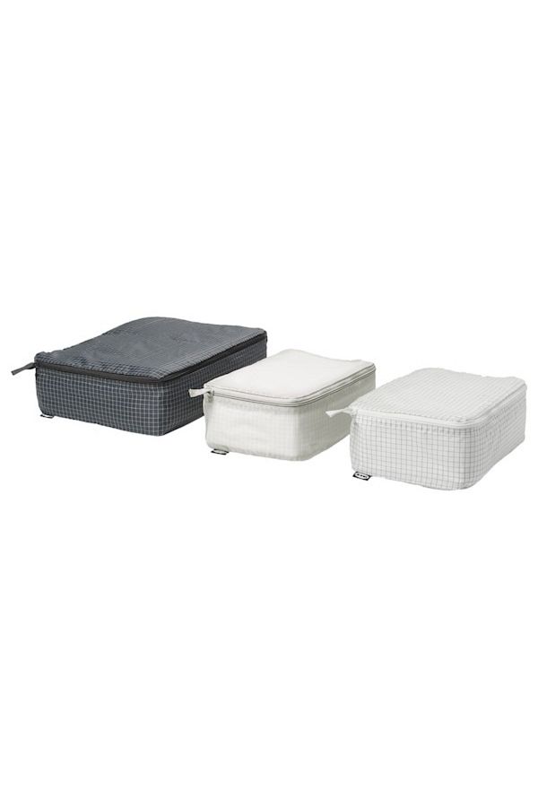 IKEA-RENSARE Clothes Bag Set (3 Pc., Check Pattern/Grey-Black) – Compact & Protective Storage Solution 1