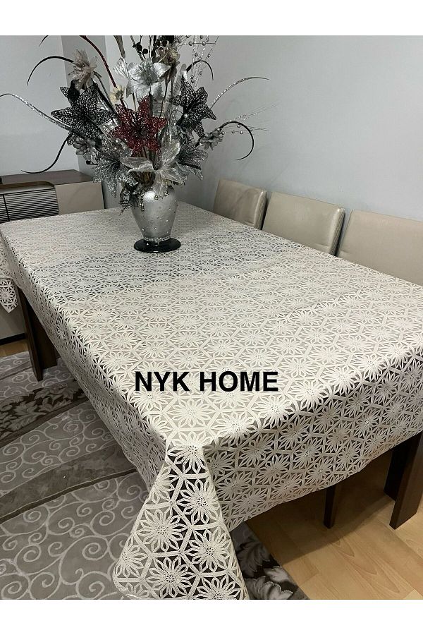 NYK HOME-Wicker Pattern Luxury Pvc Erasable Tablecloth All Colors and Sizes Cream Color 1