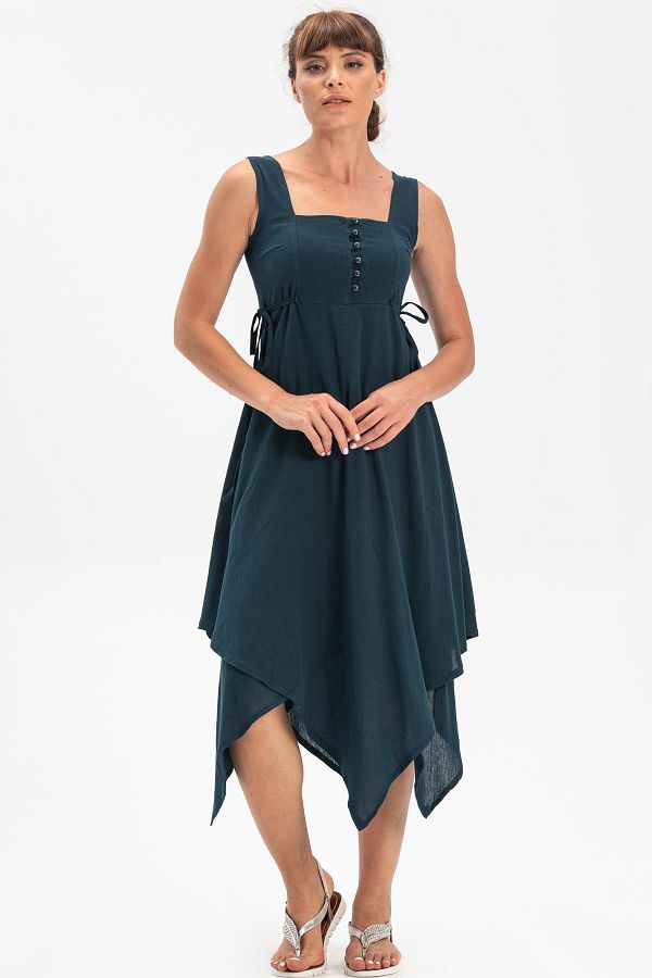 Eliş Şile Bezi-Sleeveless Şile Cloth Triangle Layer Midi Length Summer Dress Petrol Ptrl 1