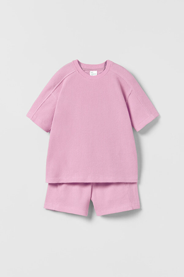hepbaby Pembe, Waffle Dokulu Şortlu Çocuk Takım Hb23990