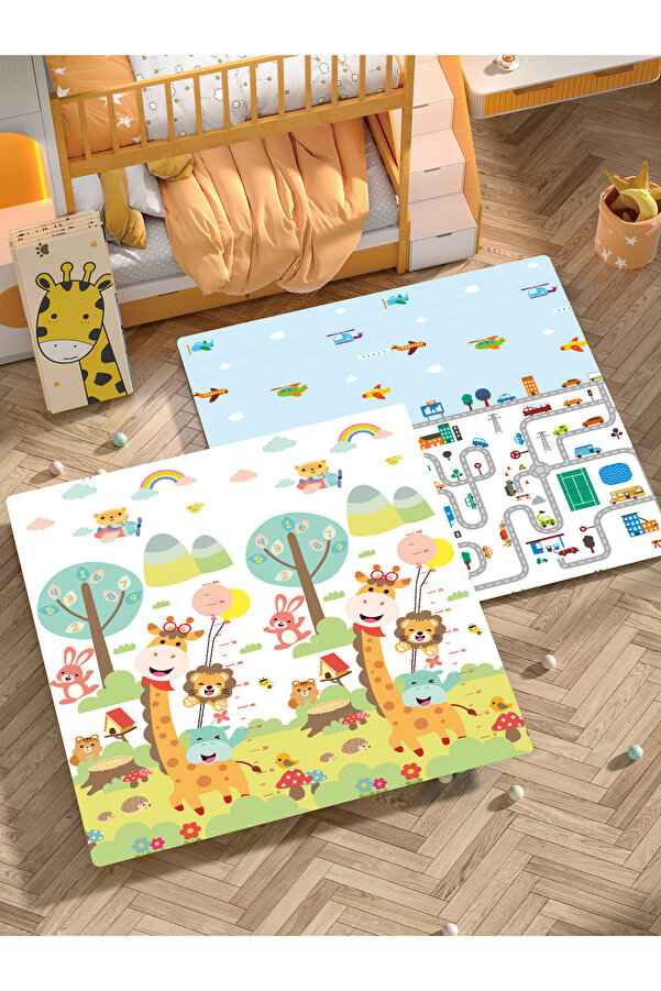 elfobaby Taşıtlar Sevimli Dostlar Katlanabilir Oyun Halısı (mati) - Yeni Ölçü - 150x180x1 Cm (taşima Çantali)