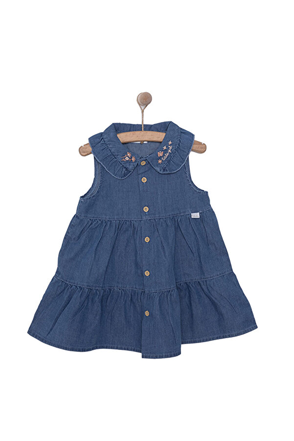 Bebetto Kız Bebek Elbise Denim Ponpon Team Bebe Yaka Atlet Kol İndigo