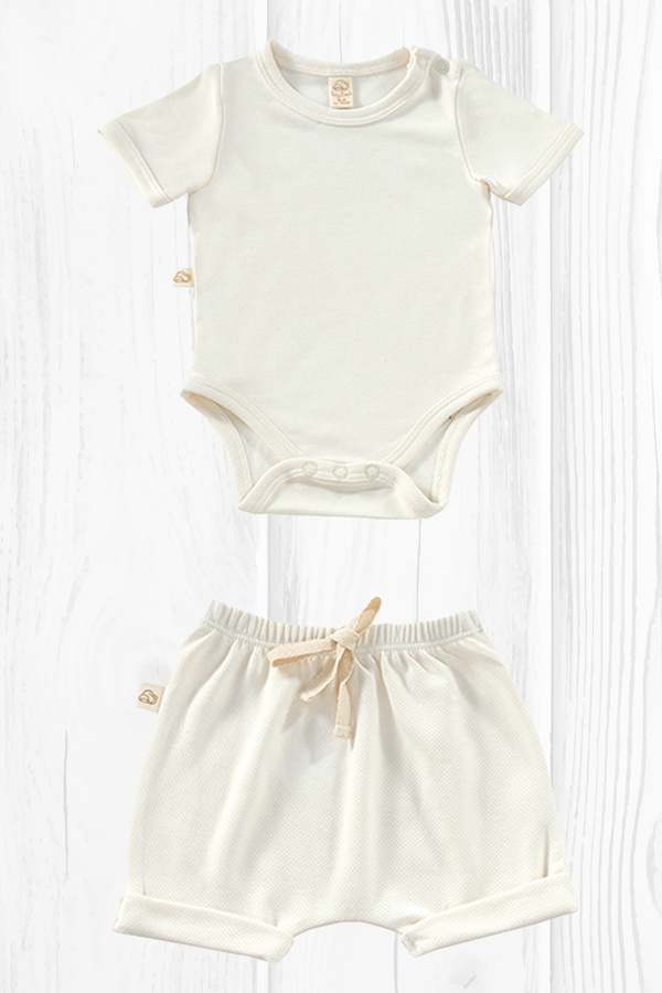tinylamb Elation Milk Şortlu Bodysuit Takım - 2 Parça | Yazlık Bebek Kıyafeti Şort ve Kısa Kollu Bodysuit