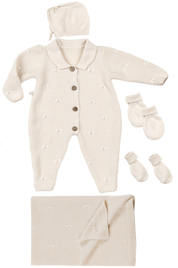 tinylamb Premium Yenidoğan Bebek Triko Set 5 Parça (KREM) - Premium Bebek Hediye Seti