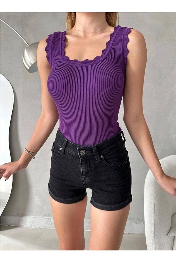 bayansepeti-Women's Soft Textured Summer Purple Knitwear Blouse 0304 1