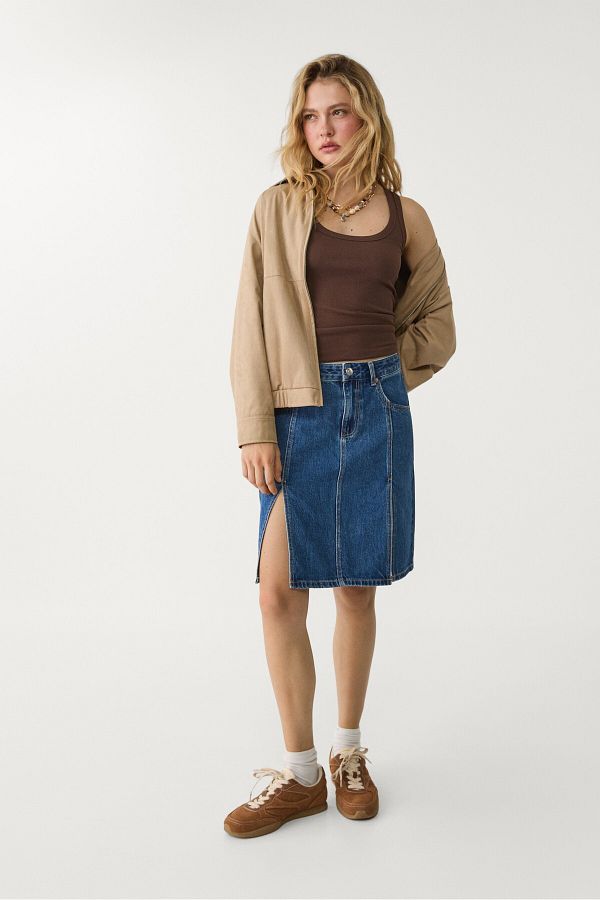 Stradivarius-Double split denim midi skirt 1