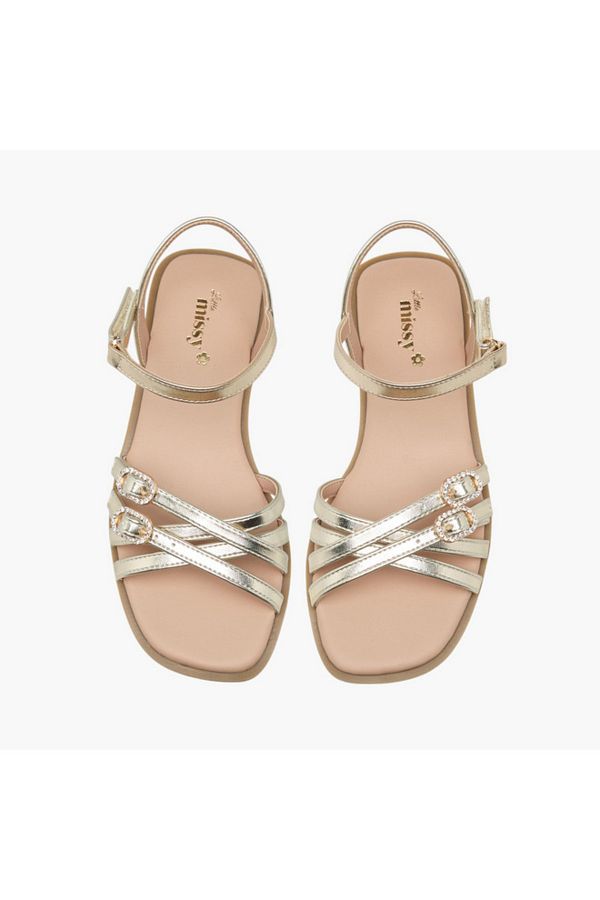 Little Missy-Buckle Detail Flat Sandals with Hook and Loop Closure 1
