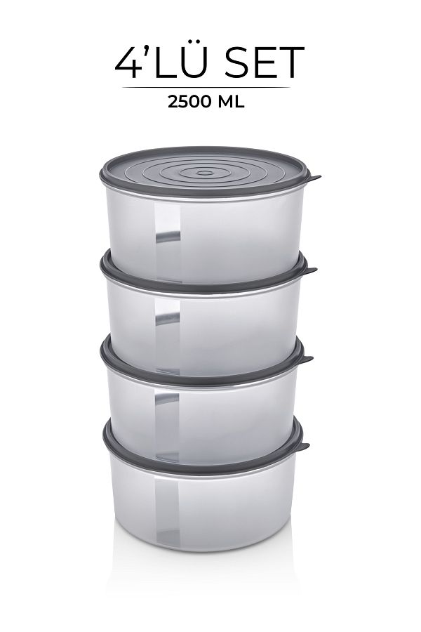 Kitchen Life-Aura Set of 4 Large Round Deep Storage Containers 2500 ml X4 / Refrigerator Organizer 1