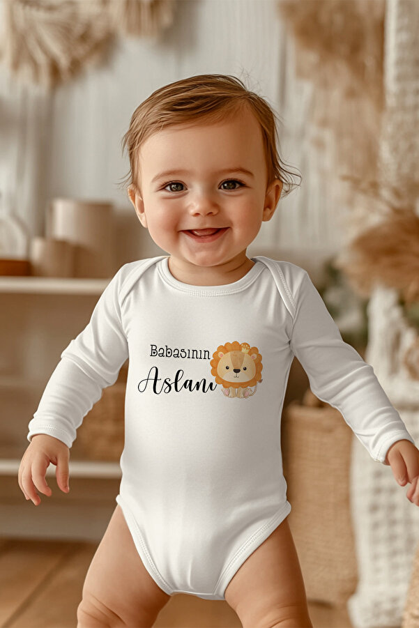 Astral Baby Bebek Body Babasının Aslanı Yazılı Uzun Kol Organik