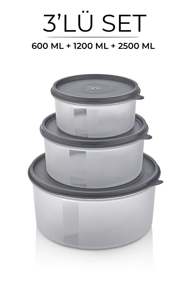 Kitchen Life-Round Storage Container Set - (600ml - 1200ml - 2500ml) 1