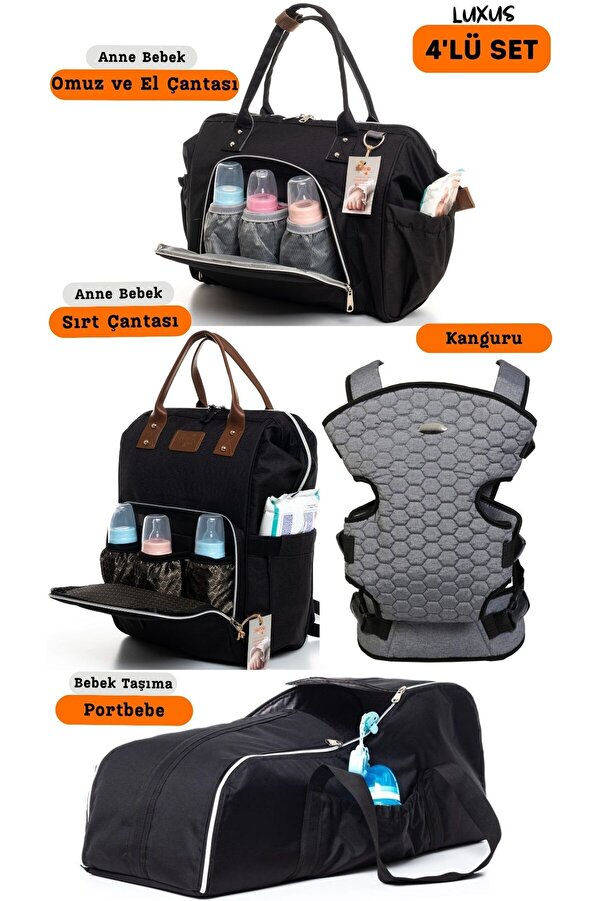 sahra bebek 4’lü Büyük Taşıma Seti (BEBEK BAKIM OMUZ VE SIRT ÇANTASI, PORTBEBE VE KANGURU)
