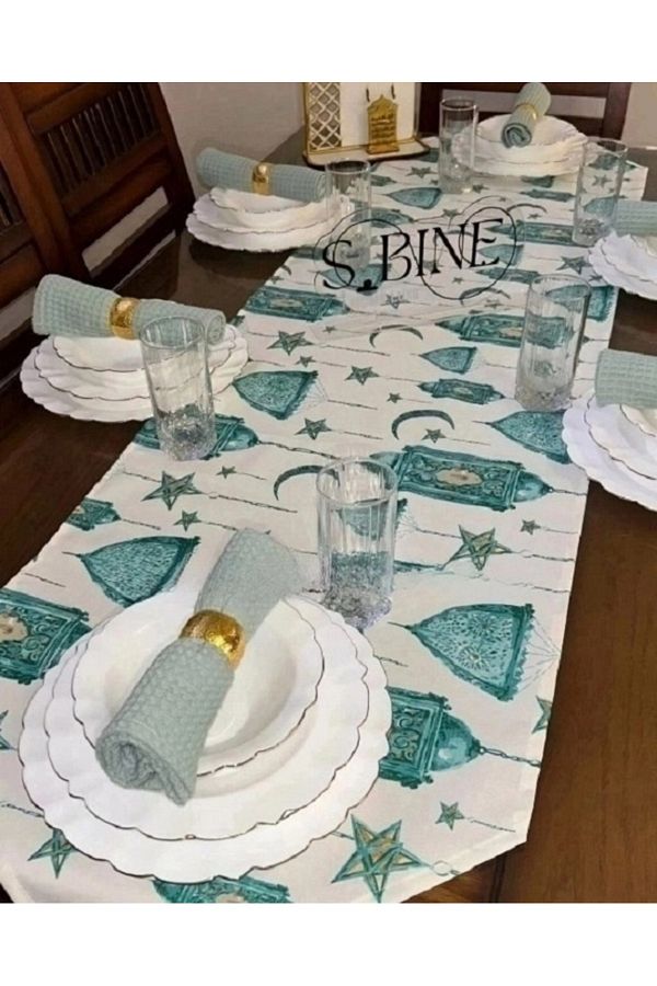 HALZEY-Ramadan Special Runner with Religious Motifs, Water Repellent Special Duck Fabric 40X165 cm 1