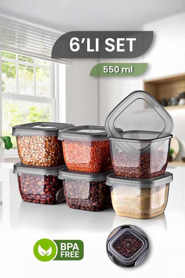 MYBOX-6-Piece Square Spice Rack Storage Container - Storage Box for Food, Snacks and Nuts with Leakproof Lid 6X550 ml 1