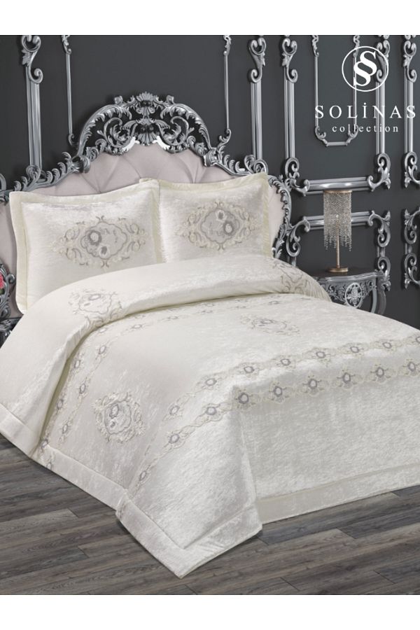 Solinas Collection-Diana Cream Velvet - Double Dowry Bedspread 1