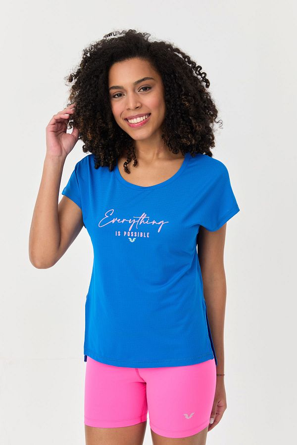 bilcee-Tricou albastru pentru femei - decolteu, vedere, spate scurt, lung casual și sport Model 9708 1