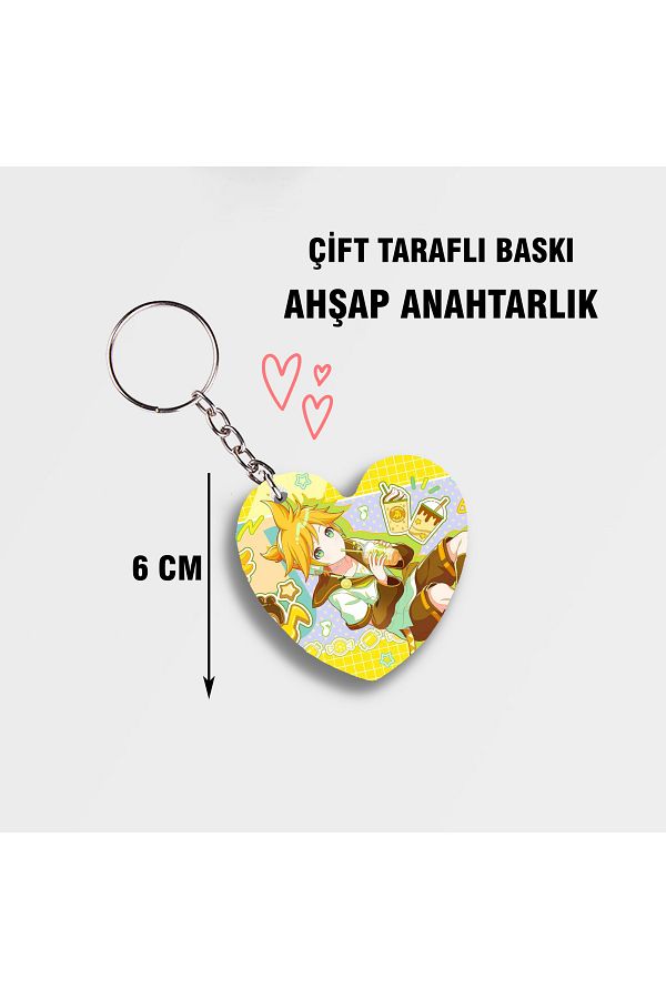 Akumastik-Sekai Hatsune Miku Kagamine Len Heart - Wooden Keychain 6cm Size Double Sided Printing 1