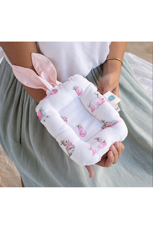 Deux Lapins % 100 Pamuk Anne Müslin Emzirme Yastığı - Bébé Lapin Rose