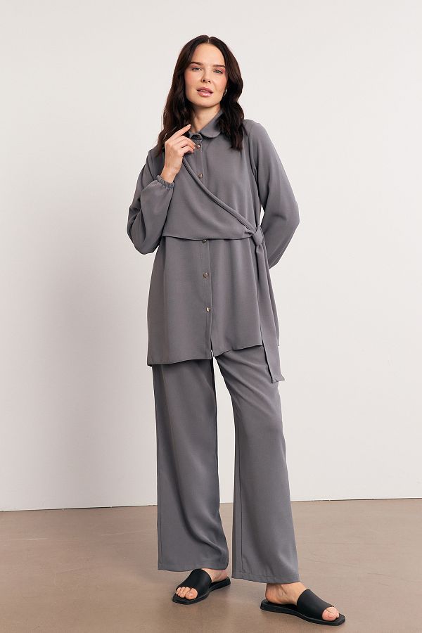 VAVİNOR-Gray Perla Tunic and Trousers Set 1