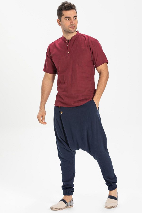 Eliş Şile Bezi-Tricou bărbați cu mânecă scurtă șile pânză Bodrum Roșu Claret închis 3068 1