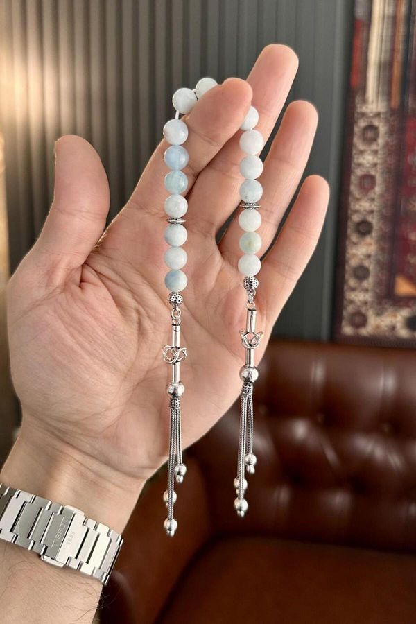 dergah tesbih-Aquamarine Silver Design Zaza Rosary 1