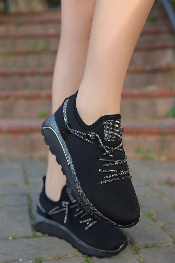 otuzbesshoes-Eyyen Stone Detailed Lace-Up Women's Sports Shoes 1