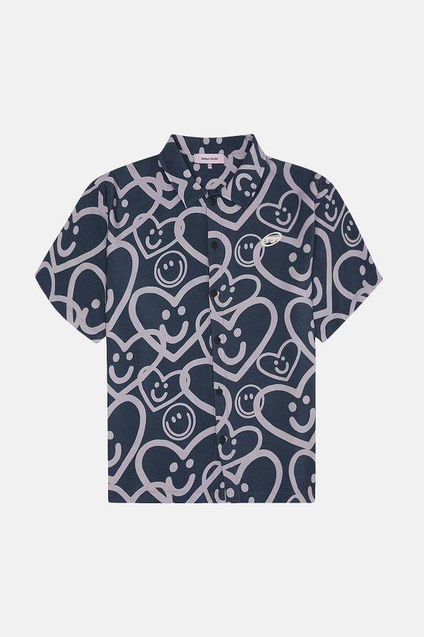 Reflect Studio-Gray Monogram Printed Short Sleeve Shirt 1