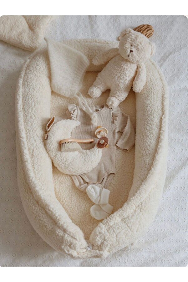 JUNİPERUS Teddy Peluş Ekru Yumuş Baby Nest Anne Yanı Yatağı