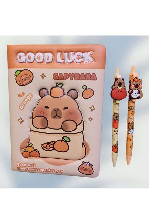 izmir yazici servis-Capybara Memory Book Set of 2 0.7 Tip Pencil Gift Set Memory Diary Capybara Pufudik Cover 1
