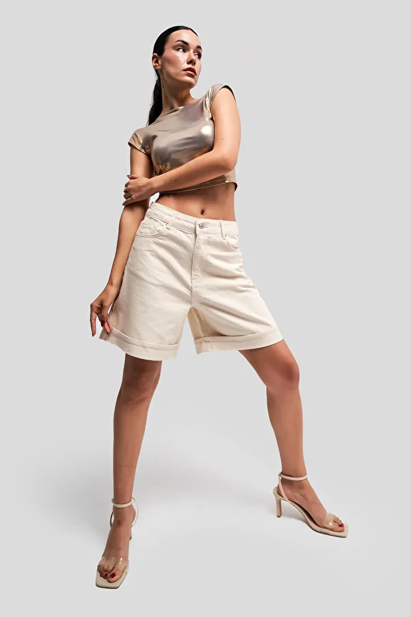 its basic-Γυναικείο τζιν σορτς με διπλό πόδι Midi - Loose Fit, Raw Color 1