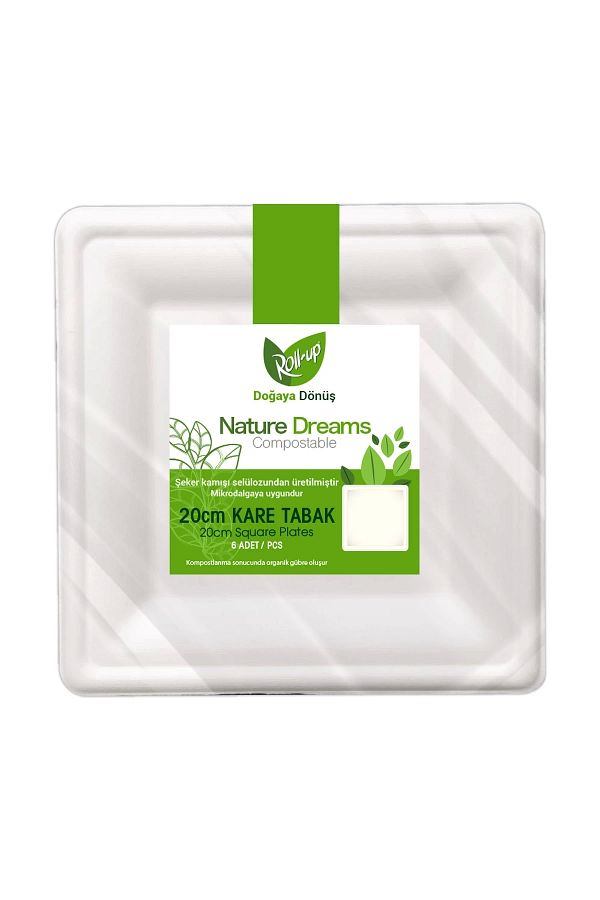 Roll-Up-Roll Up Back to Nature Cardboard Square Plate 20 Cm Set of 6 1