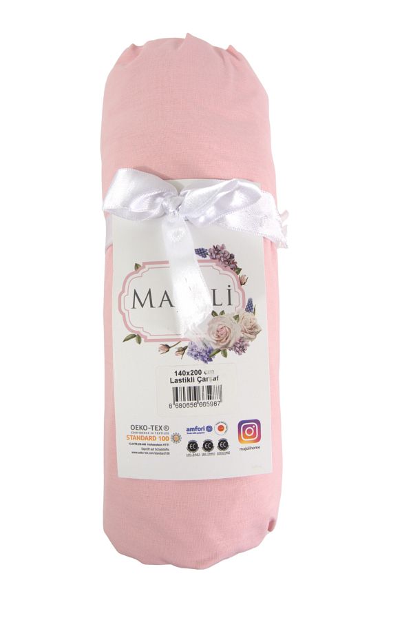 Bahar Majoli Home-Fitted Sheet, Majoli Bahar Home Collection, 100% Ranforce Cotton 144TC, 90x200+30 cm, Pink 1