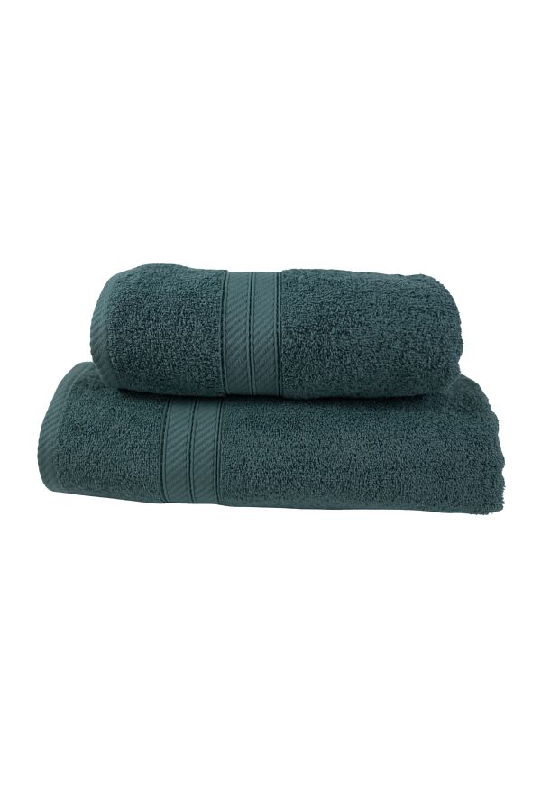 Class Home Collection-Set of 2 absorbent towels, 100% Cotton, 500 gsm density, 50x100 cm + 70x140 cm, Moonstar, Green 1