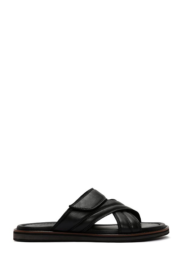 Derimod-Casual Men's Leather Slippers - Black Banded, 24sfd625718 1