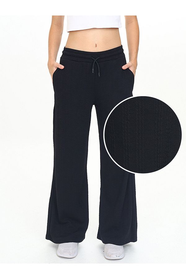 Denokids-Girl's Wide Leg Black Basic Sweatpants 1