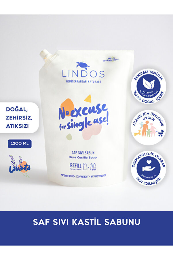 Lindos Çok Amaçlı Doğal Bitkisel Sıvı Kastil Sabunu Lavanta Kokulu Banyo Sabun 1200 ml