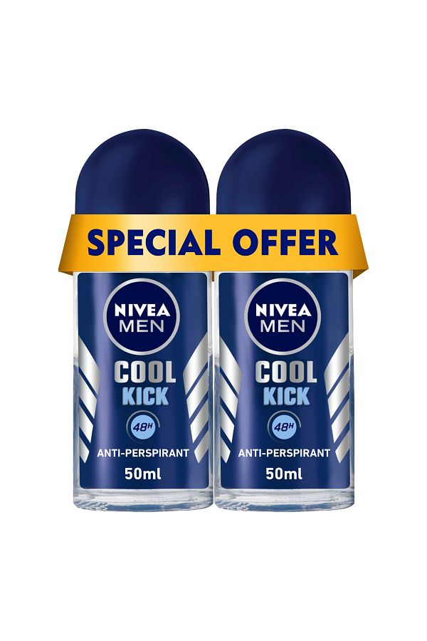 NIVEA-MEN Cool Kick, Deodorant for Men, Fresh Scent, Roll-on 50ml, Pack of 2 1