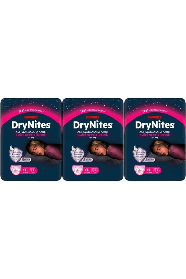 DryNites Emici Gece Külodu/Külot Bez Kız 13+ Yaş (48-60KG) X Large 27 Adet (3PK*9)