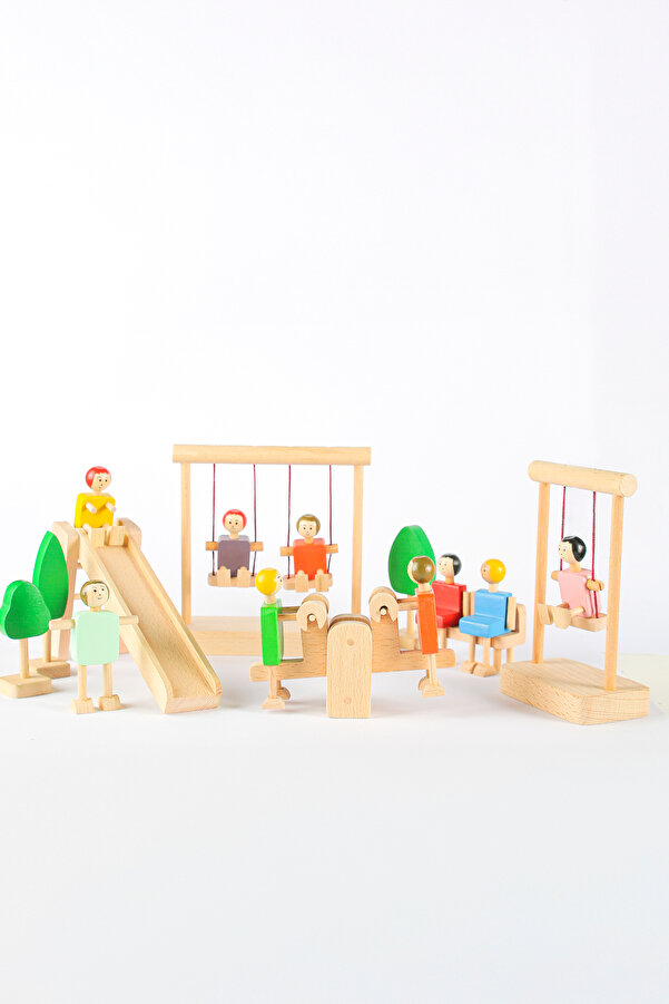 MUCİT KİDS Ahşap Oyuncak Park Seti – Montessori Uyumlu Eğitici Doğal Ahşap Oyuncak