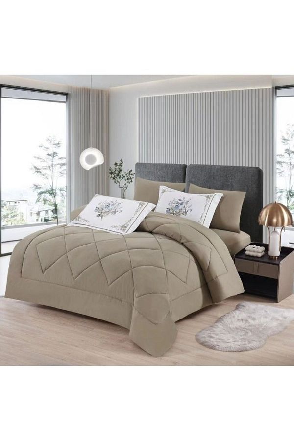 smart home-Plain Duvet Set For Two Sides System Bedspread Consisting Of 6 Pieces, Microfiber 100% 1