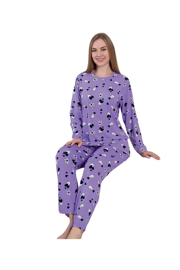 Modella Life-Patterned Milan Kmş Long Sleeve Women's Pajama Set 1