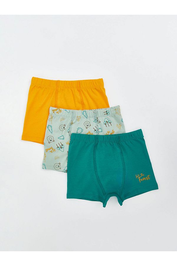 LC Waikiki-Lcw Kids Green Printed Combed Cotton Boys' Boxers 3-Pack 1