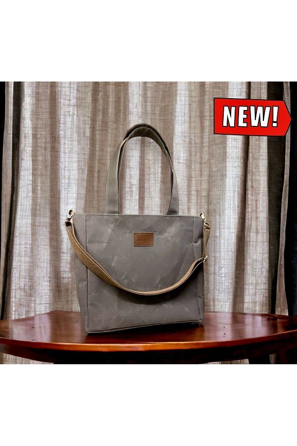 Nuggita-Strap Shoulder Bag - Anthracite Waxed Canvas Vertical Satchel 1