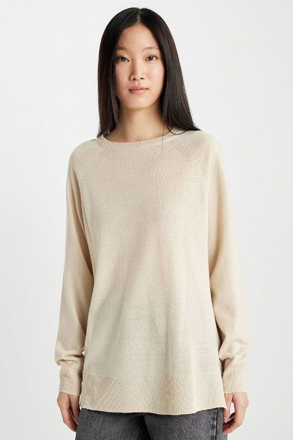 DeFacto-Regular Fit Weicher Strukturierter Rundhals Basic Schlichter Strickpullover I6913az24wn 1