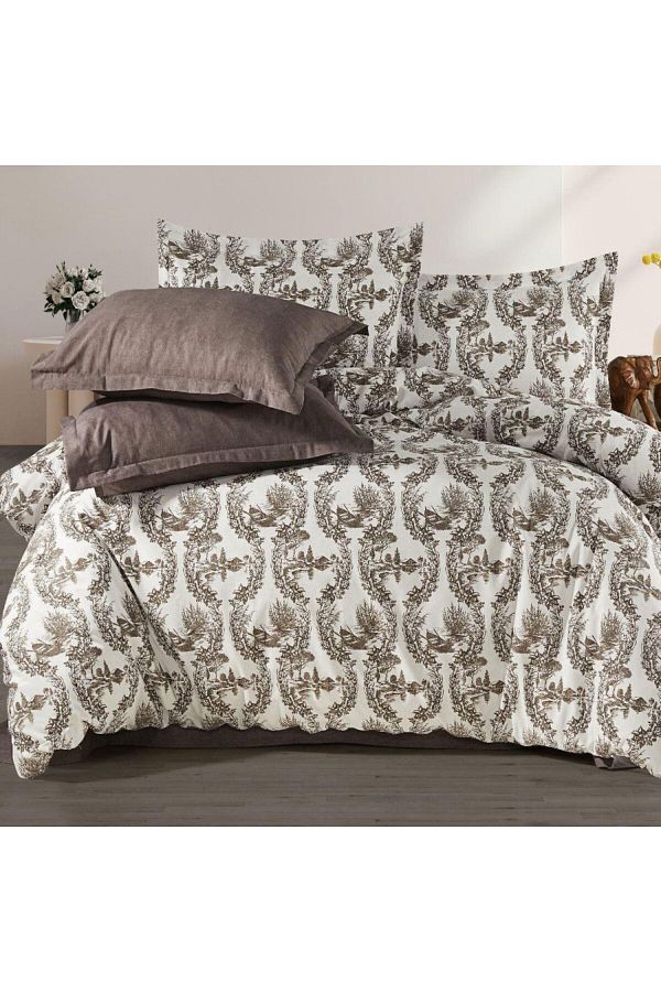 Pucioasa-Double bed linen brown Toile de Jouy pattern, RNFN201 1