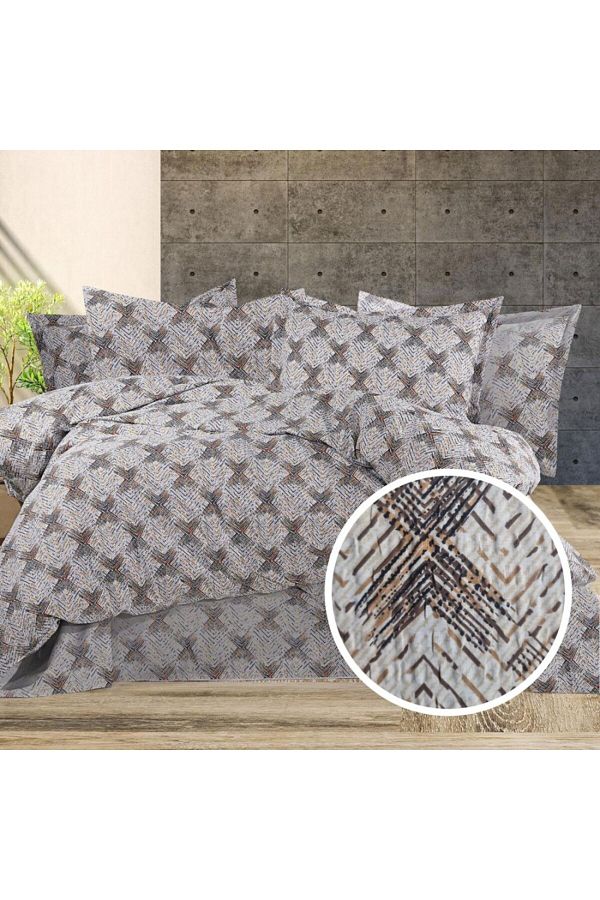 Pucioasa-Double crepe bed linen 6 pieces, 100% cotton, abstract design beige/brown 1