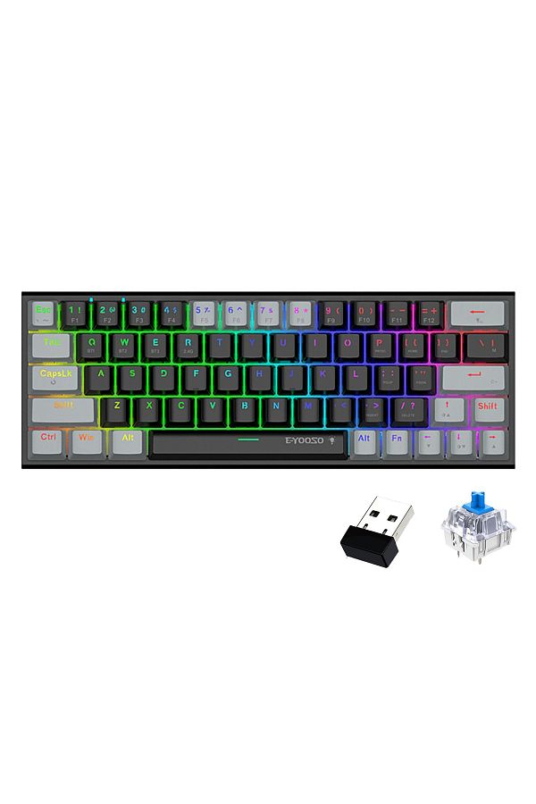 e-yooso-Z-11 3 Modes Wireless Mechanical Keyboard, Bluetooth/2.4G/USB-C 60% Portable Rechargeable 1